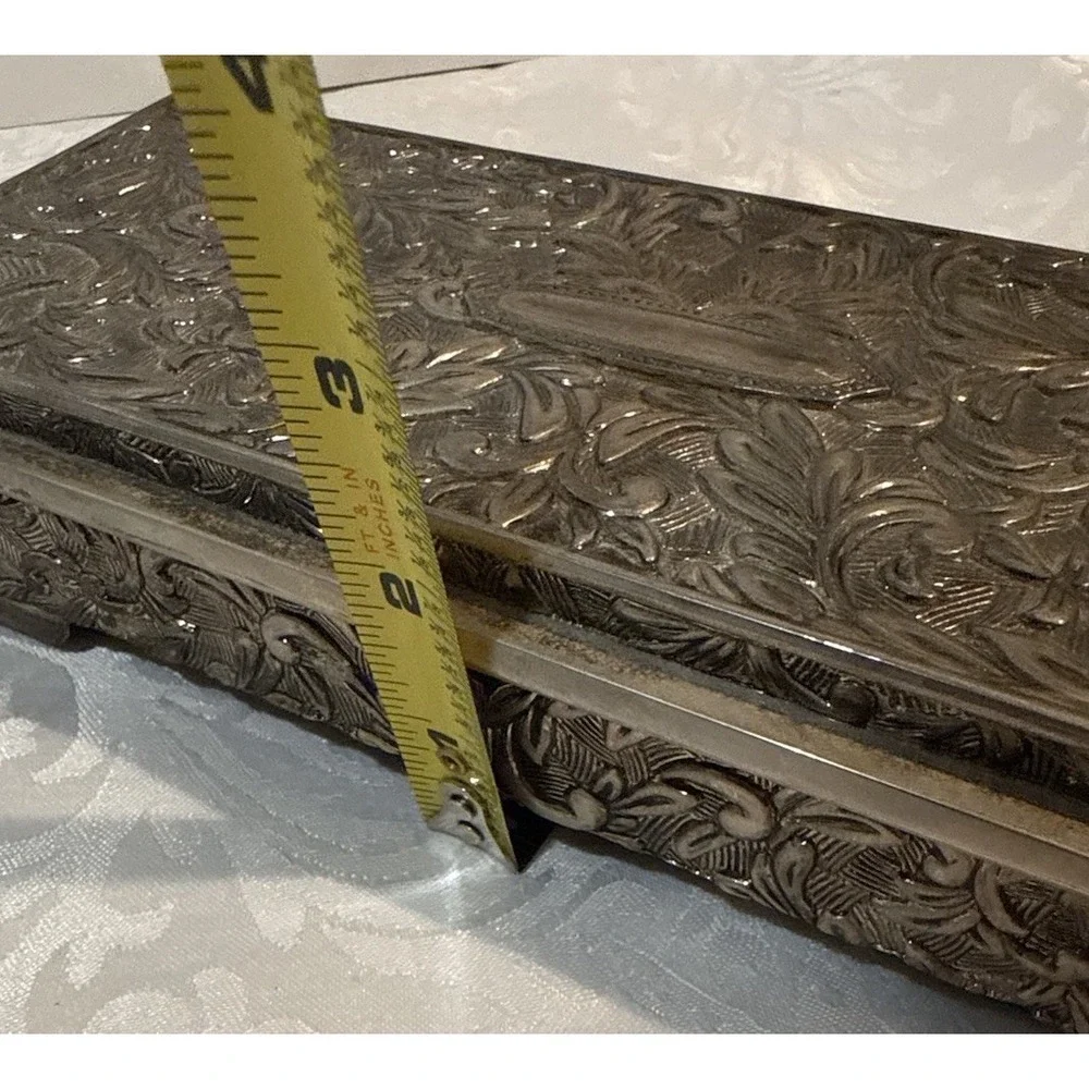 1992 Godinger Silver Jewelry Box Vtg  Floral Vine Heavy Storage Rectangle Baroqu